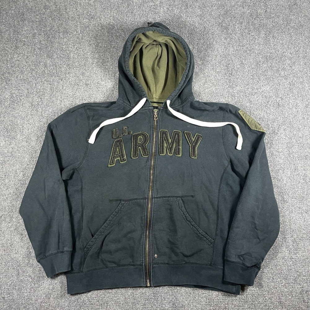 Faded US Army 1st Infantry Division Black Zip Up Hoodie Military Embroidered XL